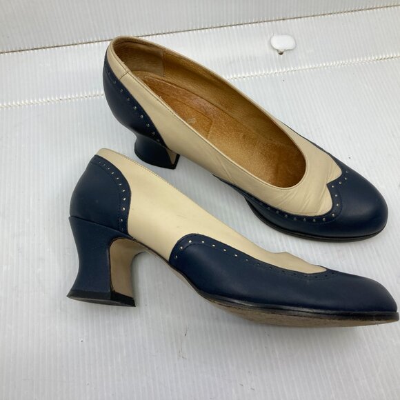 Vtg LAURA ASHLEY ITALY granny brogue rockabilly retro style womens shoes sz 38 - Picture 2 of 5